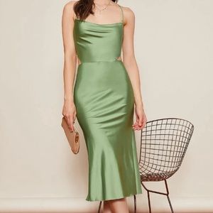Green Satin Midi Dress